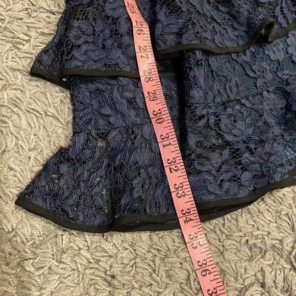 Alexis Tracie Long Sleeve Tiered Ruffled Lace Mini Dress In Navy Size S